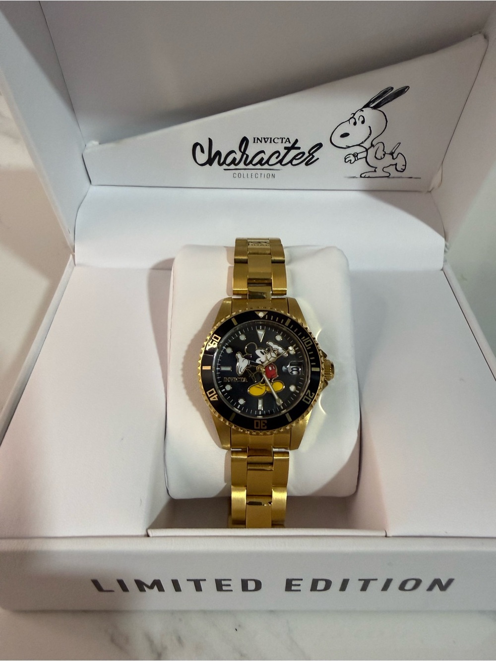 Invicta Kids Mickey Mouse Gold tone Kids Watch with Black Dial